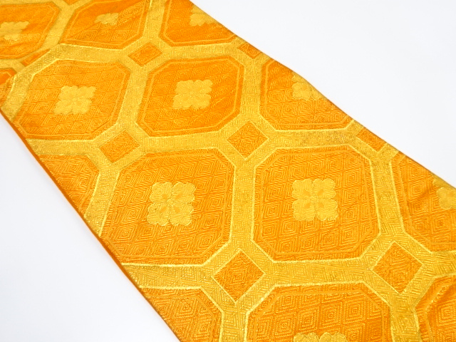 佐賀錦毘沙門亀甲に花模様織り出し袋帯